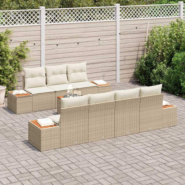vidaXL Σετ Καναπέ Κήπου με μαξιλάρι 8 pcs Μπεζ Πολυ ράταν