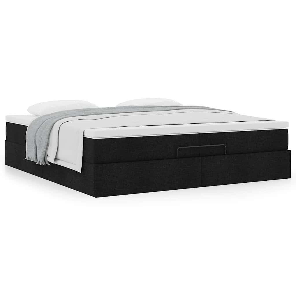 vidaXL Οθωμανικό Κρεβάτι με Στρώματα Μαύρο 200x200cm Ύφασμα