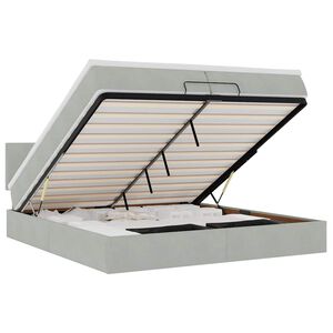 vidaXL Οθωμανικό κρεβάτι με στρώματα & LEDs Ανοιχτό γκρι Βελούδο