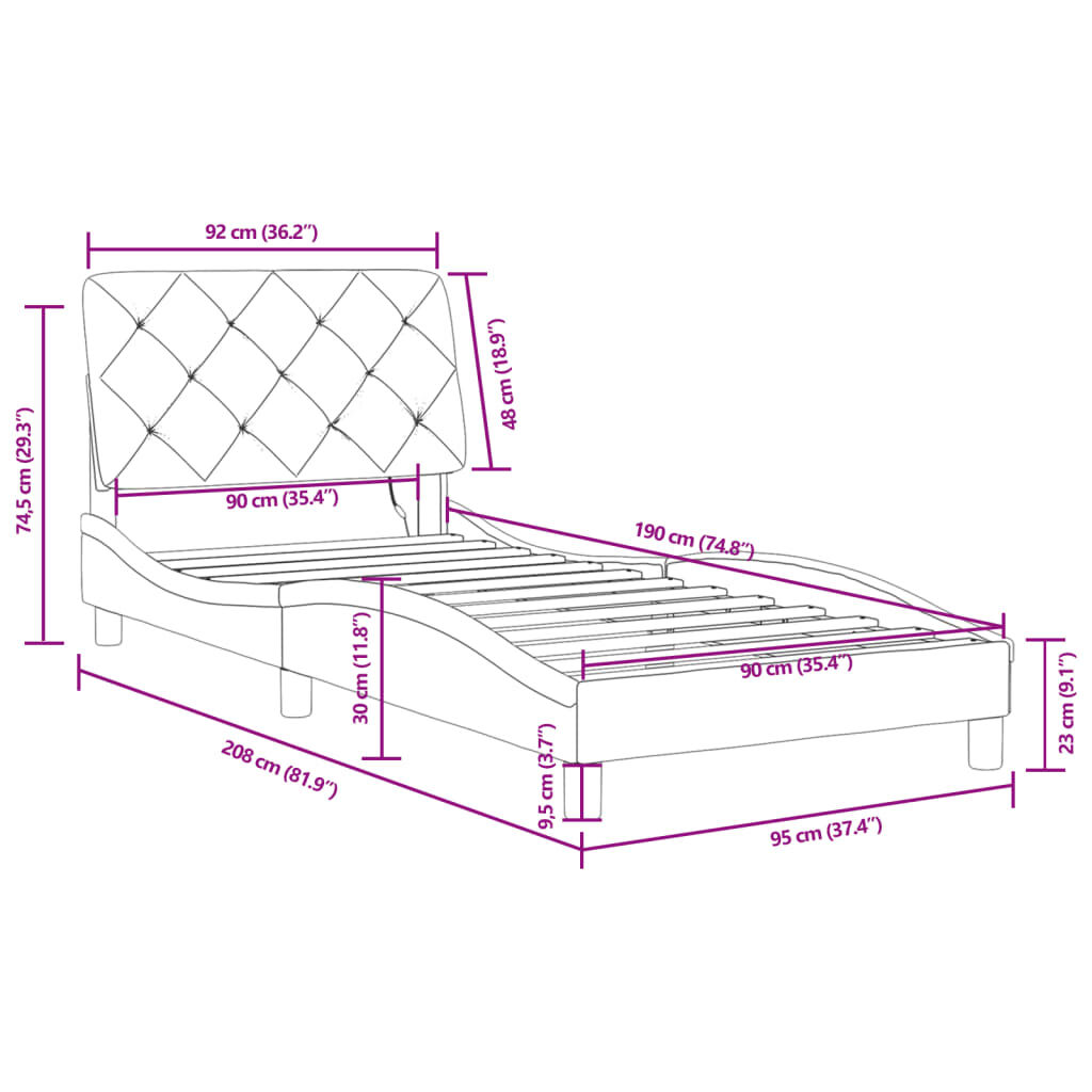 vidaXL Πλαίσιο Κρεβατιού με LED Σκούρο Γκρι 90x190 εκ. Βελούδινο
