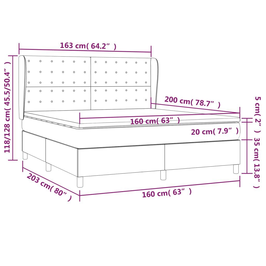 vidaXL Κρεβάτι Boxspring με Στρώμα Κρεμ 160x200 εκ. Υφασμάτινο