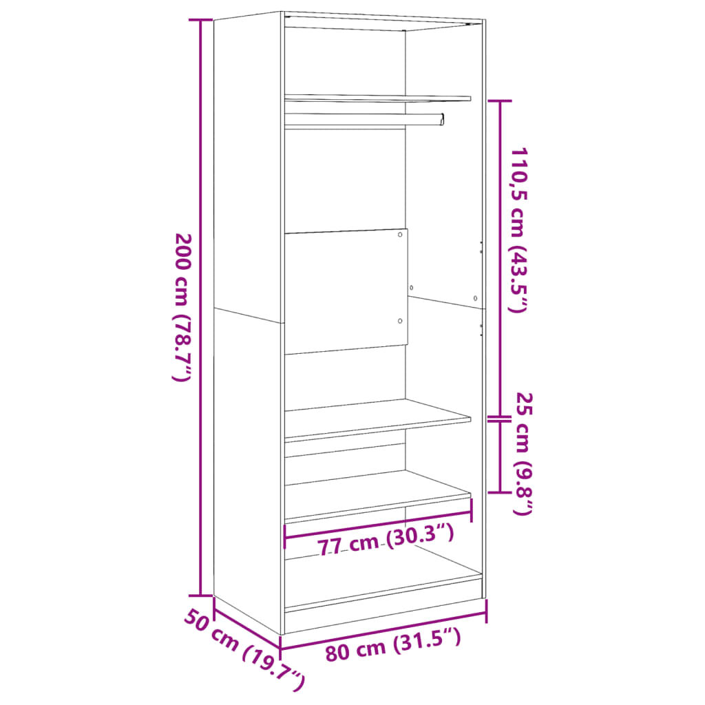 vidaXL Ντουλάπα Χρώμα Sonoma Δρυς 80x50x200 εκ. από Επεξ. Ξύλο