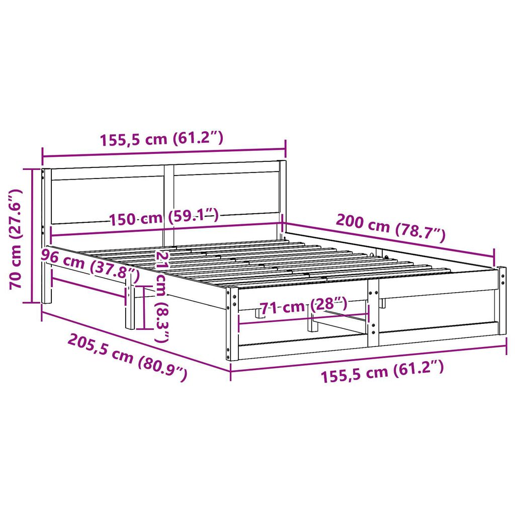 vidaXL Κρεβάτι Κερωτό καφέ Μασίφ ξύλο πεύκου 150 x 200 εκ. Ορθογώνιο