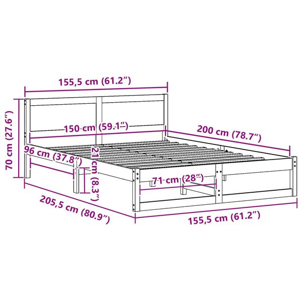 vidaXL Κρεβάτι Κερωτό καφέ Μασίφ ξύλο πεύκου 150 x 200 εκ. Ορθογώνιο