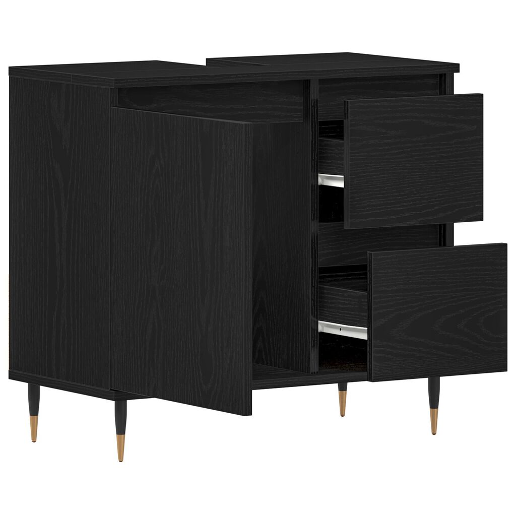 vidaXL Νιπτήρας Μπάνιου Μαύρο Δρυς 65x33x60 εκ Επεξεργασμένο ξύλο