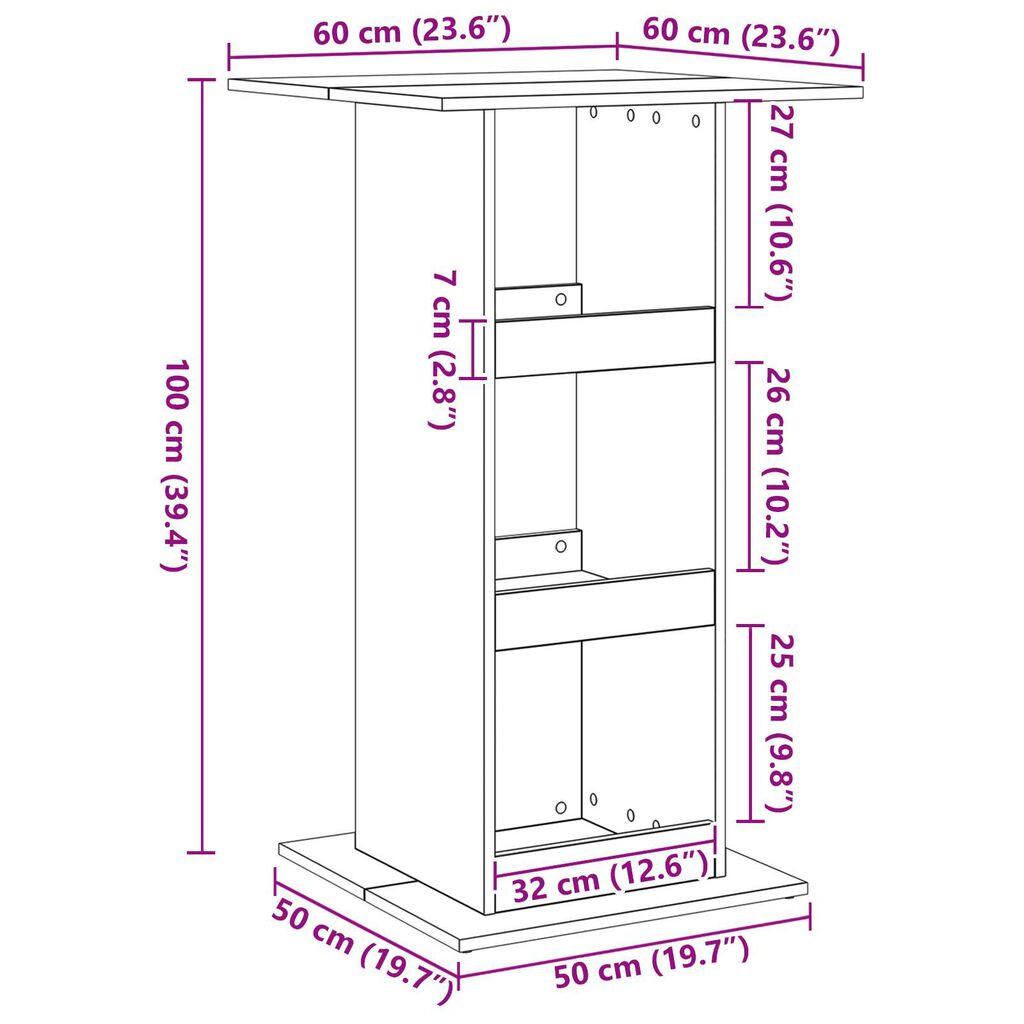 vidaXL Τραπέζι Μπαρ με Αποθήκευση Μαύρος Δρύς 60x60x102 εκ. Επεξεργασμένο Ξύλο