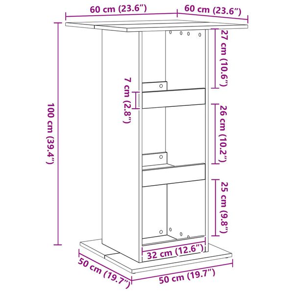 vidaXL Τραπέζι Μπαρ με Αποθήκευση Μαύρος Δρύς 60x60x102 εκ. Επεξεργασμένο Ξύλο