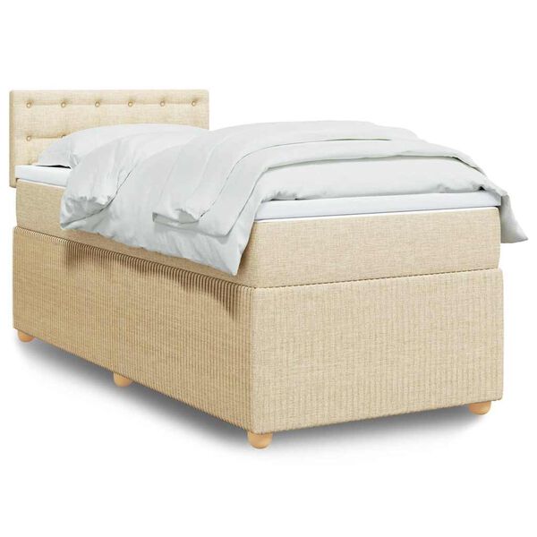 vidaXL Κρεβάτι Boxspring με Στρώμα Κρεμ 90x190 εκ.Υφασμάτινο