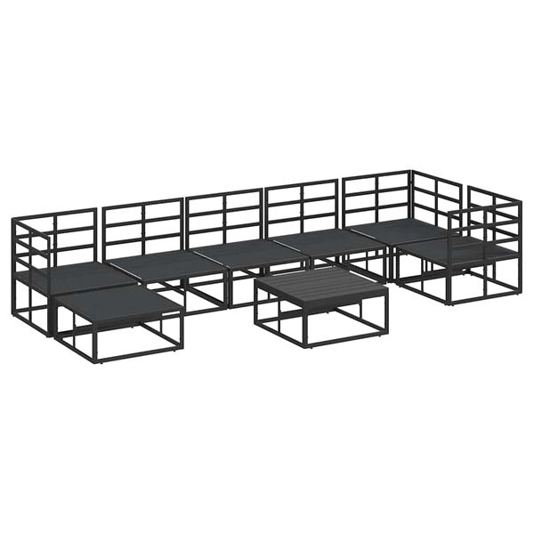 Σετ Καναπέ Κήπου με μαξιλάρι 8 pcs Μαύρο Αλουμίνιο