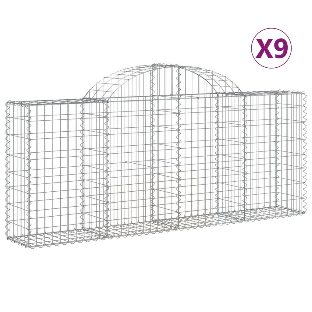 vidaXL Συρματοκιβώτια Τοξωτά 9 τεμ. 200x30x80/100 εκ. Γαλβαν. Ατσάλι