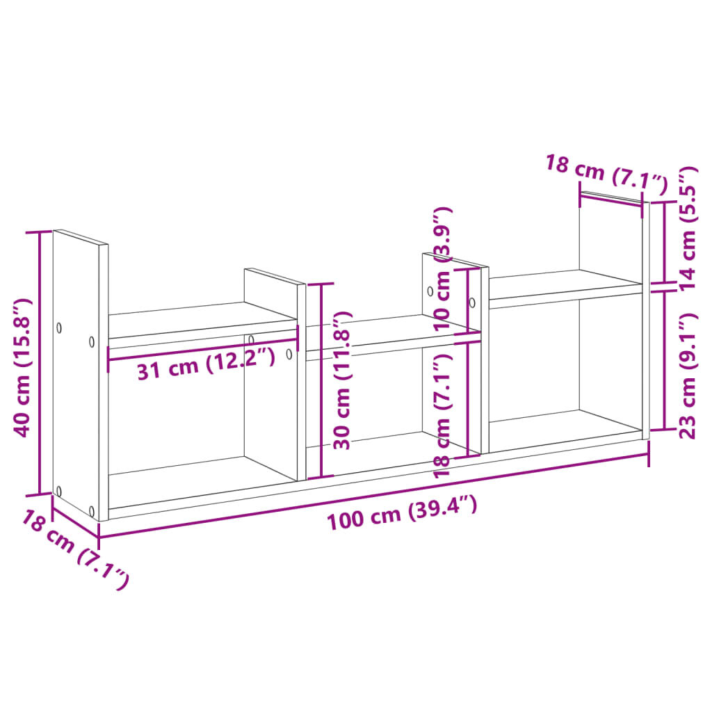 vidaXL Ντουλάπι Τοίχου Καφέ Δρυς 100x18x40 εκ. από Επεξεργασμένο Ξύλο