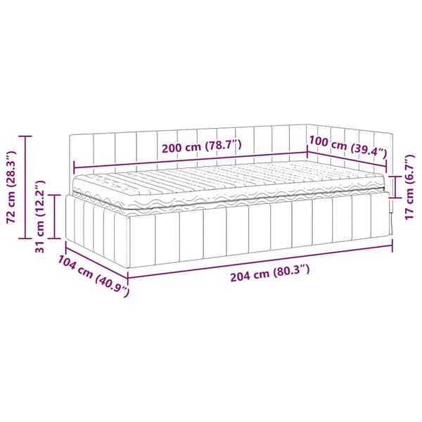 vidaXL Κρεβάτι Γωνίας με στρώμα Μπορντό 100 x 200 cm Βελούδο