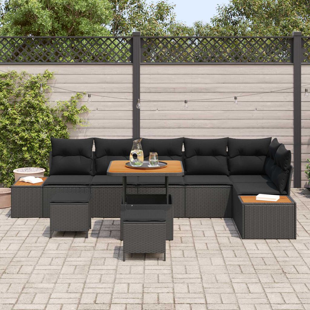 vidaXL Σετ Καναπέ Κήπου με μαξιλάρι 9 pcs Μαύρο Πολυ ράταν