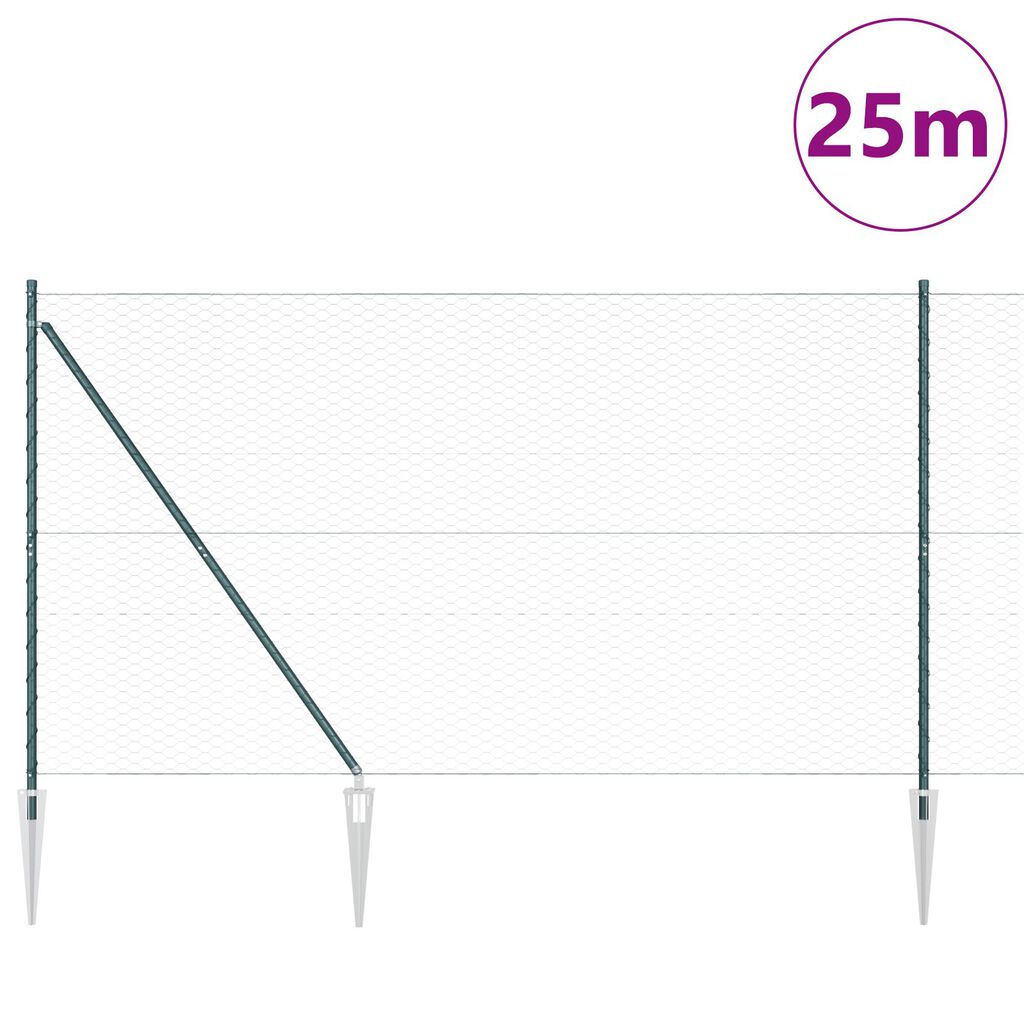 vidaXL Hexagon Fence Πράσινος 1.6x25 μ Χάλυβας