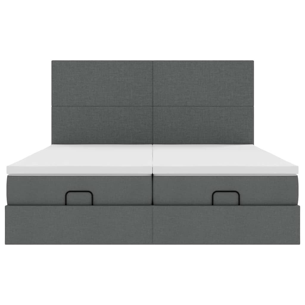 vidaXL Οθωμανικό κρεβάτι με στρώματα&LEDs Σκούρο γκρι 180x200cm ύφασμα