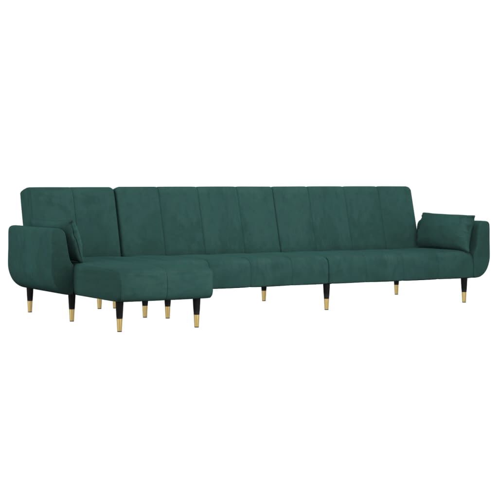 vidaXL Καναπές Κρεβάτι Γωνιακός Σκ. Πράσινο 275x140x70 εκ. Βελούδινος