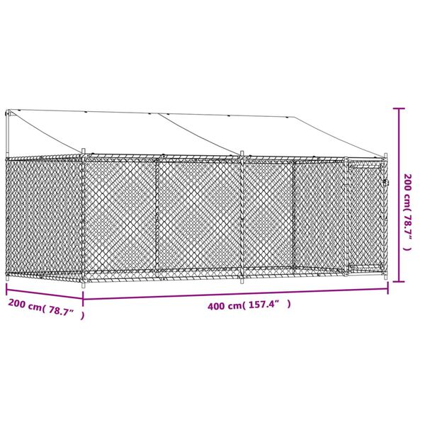 vidaXL Κλουβί Σκύλου με Οροφή και Πόρτες Γκρι 4x2x2 μ. Γαλβ. Χάλυβας