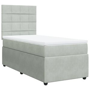 vidaXL Κρεβάτι Boxspring με Στρώμα Ανοιχτό Γκρι 90x190 εκ. Βελούδινο