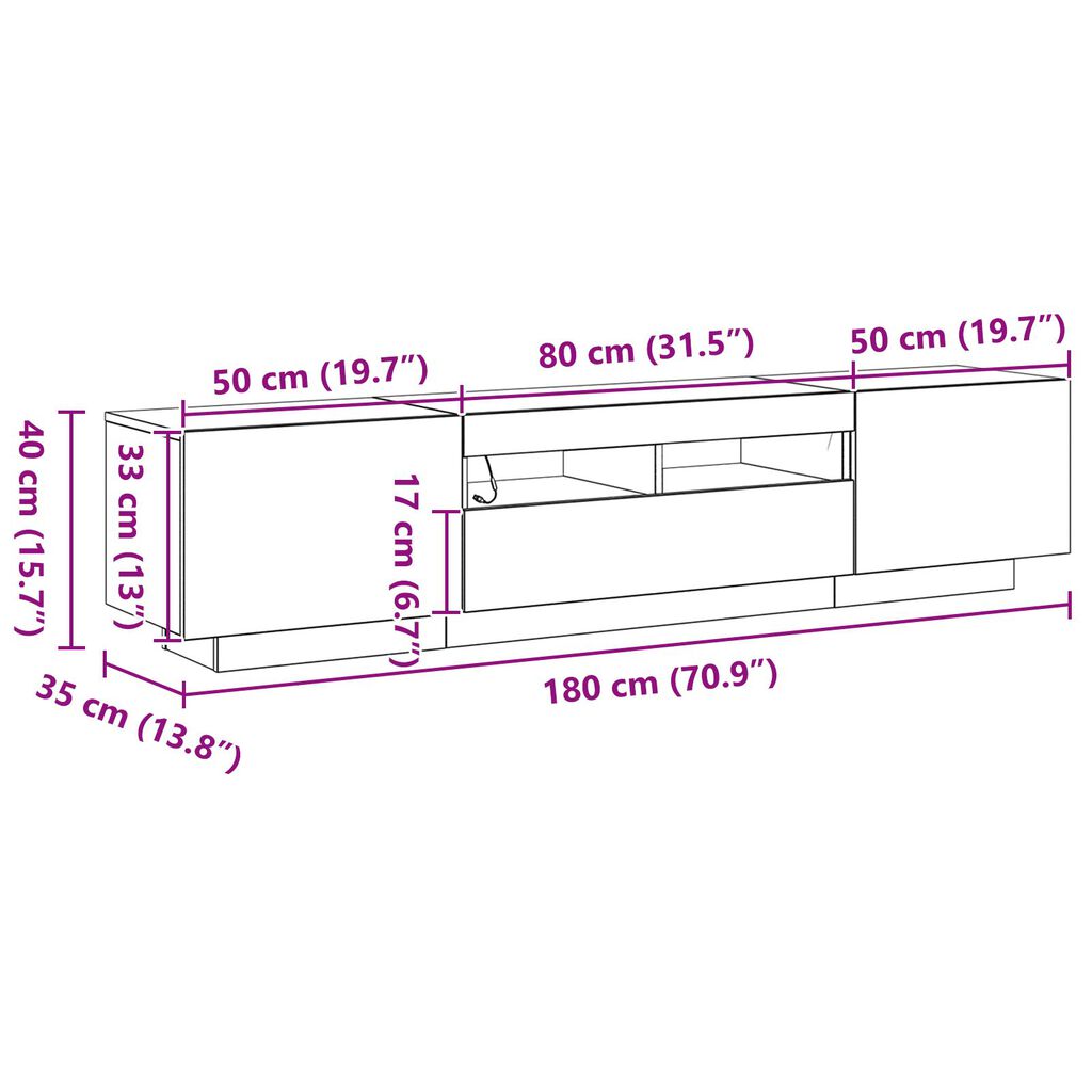 vidaXL Τηλεοπτική ντουλάπα με LED φωτισμό σε Μαύρη Βελανιδιά 180x35x40 εκ από επεξεργασμένο ξύλο