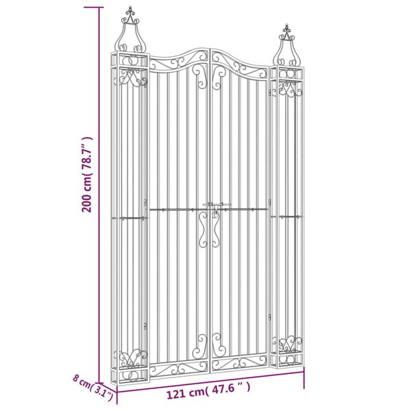 vidaXL Πύλη Κήπου Μαύρη 121 x 8 x 200 εκ. από Σφυρήλατο Σίδερο