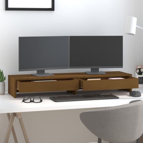 vidaXL Βάση Οθόνης Καφέ 100 x 27 x 15 εκ. από Μασίφ Ξύλο Πεύκου