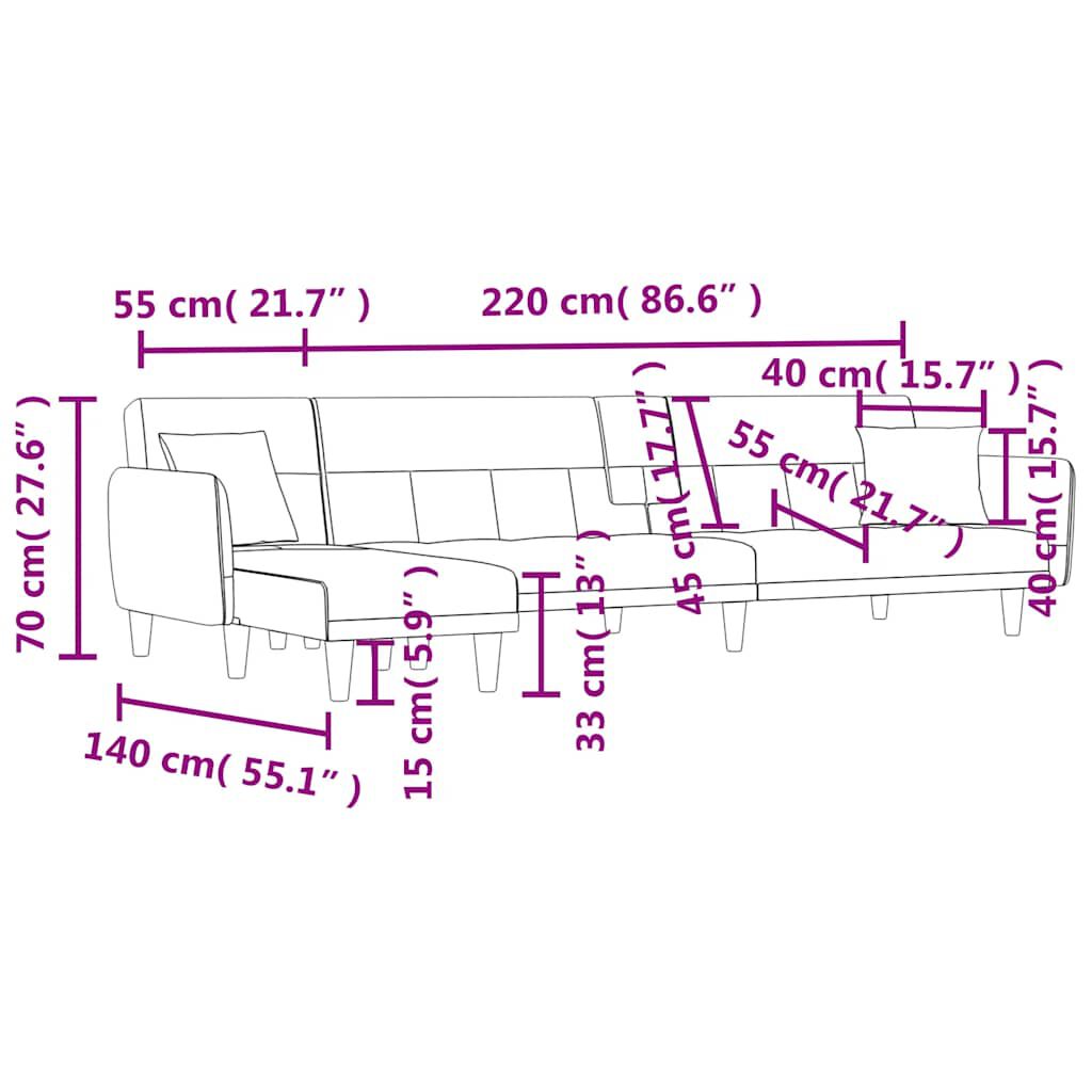 vidaXL Καναπές Κρεβάτι Γωνιακός Σκ. Γκρι 275x140x70 εκ. Υφασμάτινος