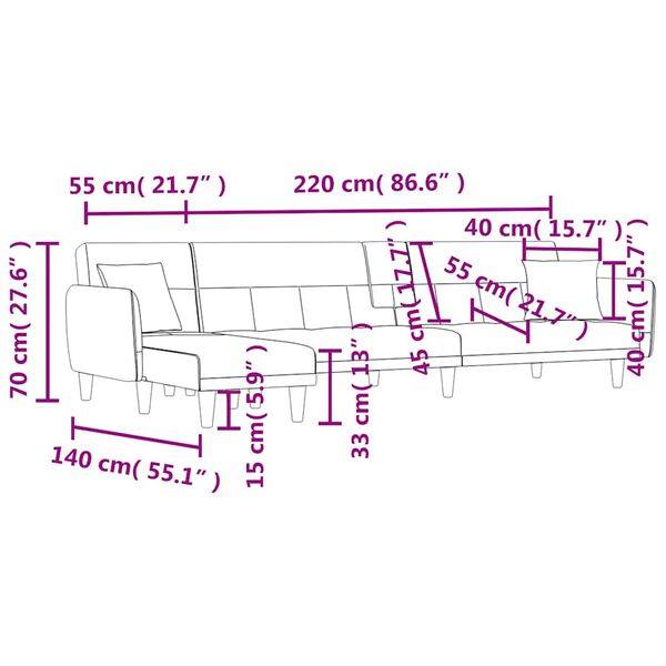 vidaXL Καναπές Κρεβάτι Γωνιακός Σκ. Γκρι 275x140x70 εκ. Υφασμάτινος
