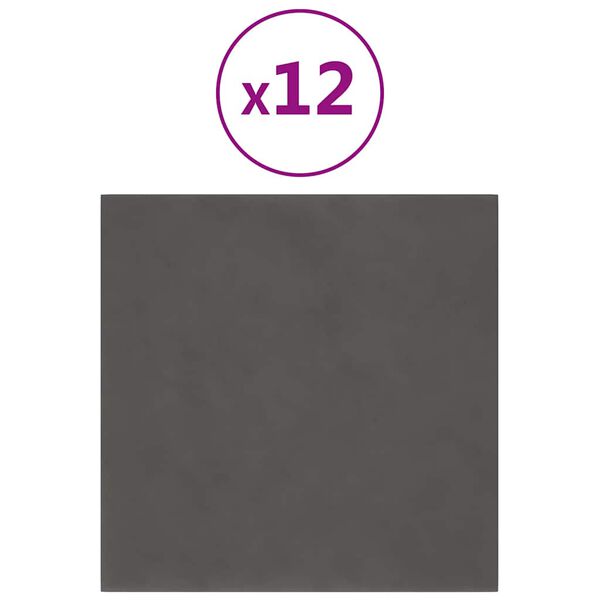 vidaXL Πάνελ Τοίχου 12 τεμ. Σκούρο γκρι 30x30 εκ. 1,08 μ² Βελούδο