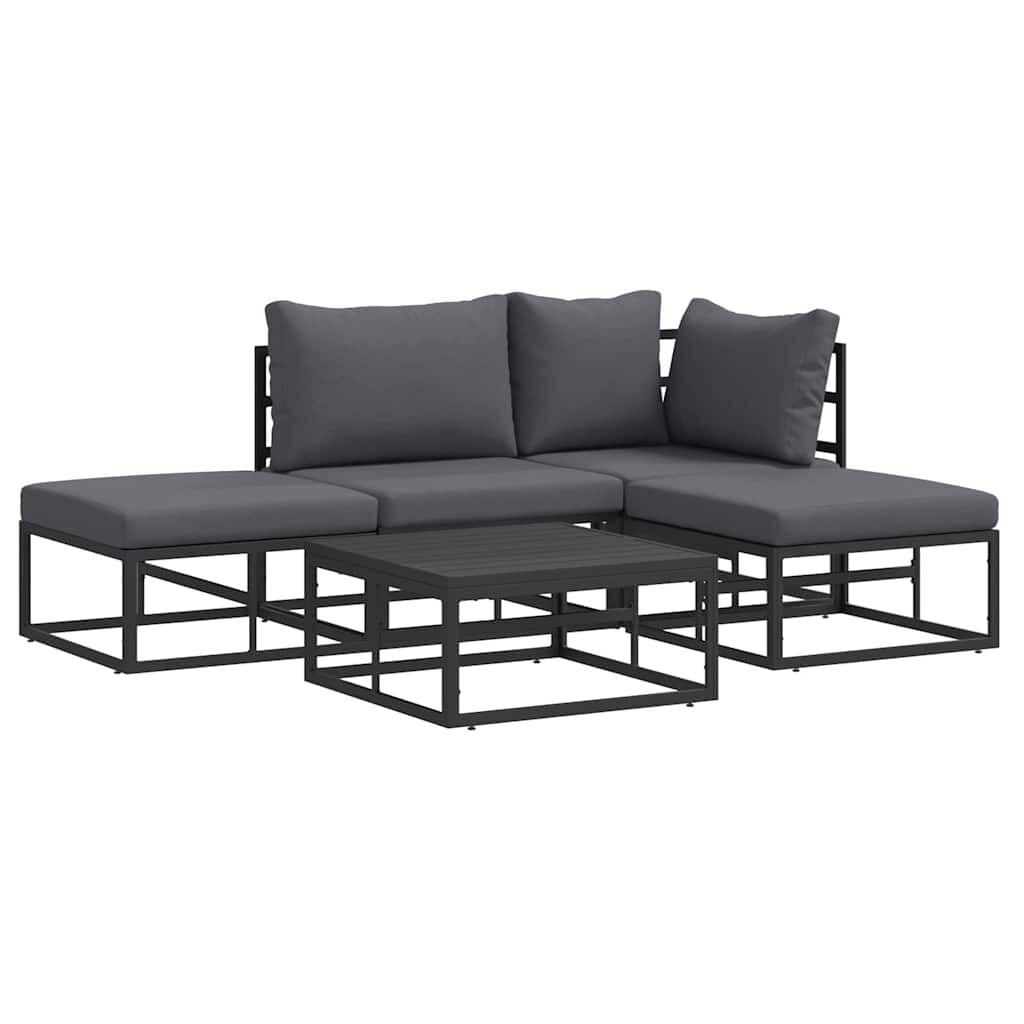 vidaXL Σετ Καναπέ Κήπου με μαξιλάρι 5 pcs Μαύρο Αλουμίνιο