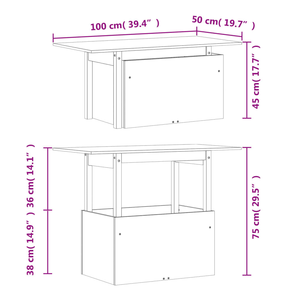 vidaXL Τραπέζι Κήπου 100 x 50 x 75 εκ. από Μασίφ Ξύλο Πεύκου