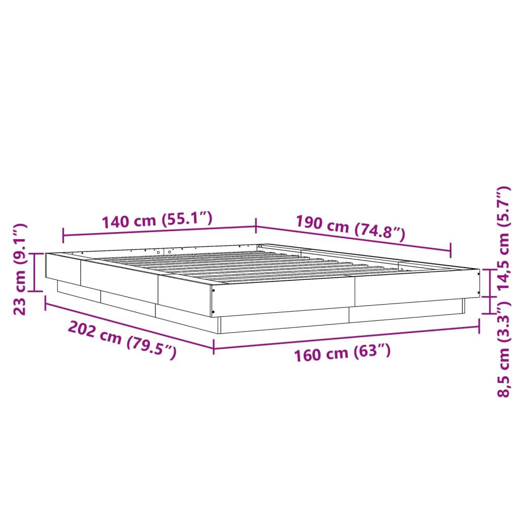 vidaXL Πλαίσιο Κρεβατιού με LED Λευκό 140x190 εκ Επεξεργ. Ξύλο