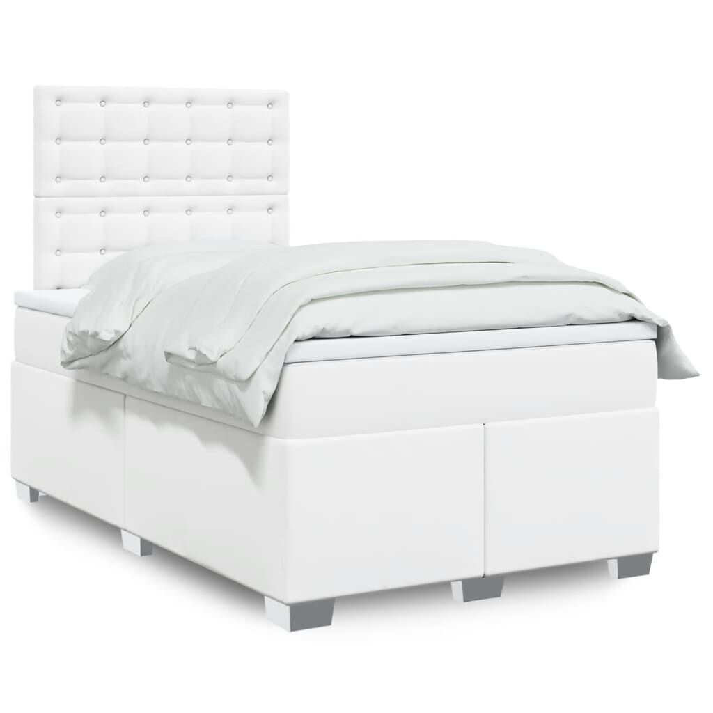 vidaXL Κρεβάτι Boxspring με Στρώμα Λευκό 120x200εκ.από Συνθετικό Δέρμα