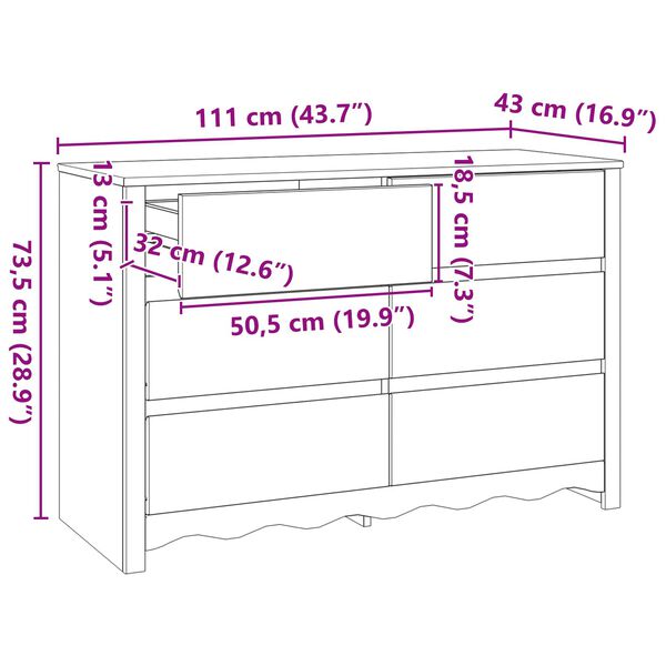 vidaXL Συρταριοθήκη με ράφι Καφέ 111 x 43 x 73.5 εκ. Μασίφ ξύλο πεύκου