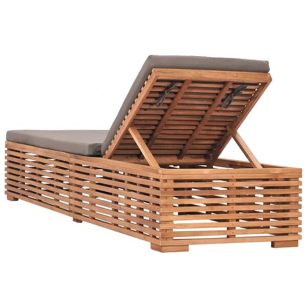 vidaXL Ξαπλώστρα από Μασίφ Ξύλο Teak με Σκούρο Γκρι Μαξιλάρι