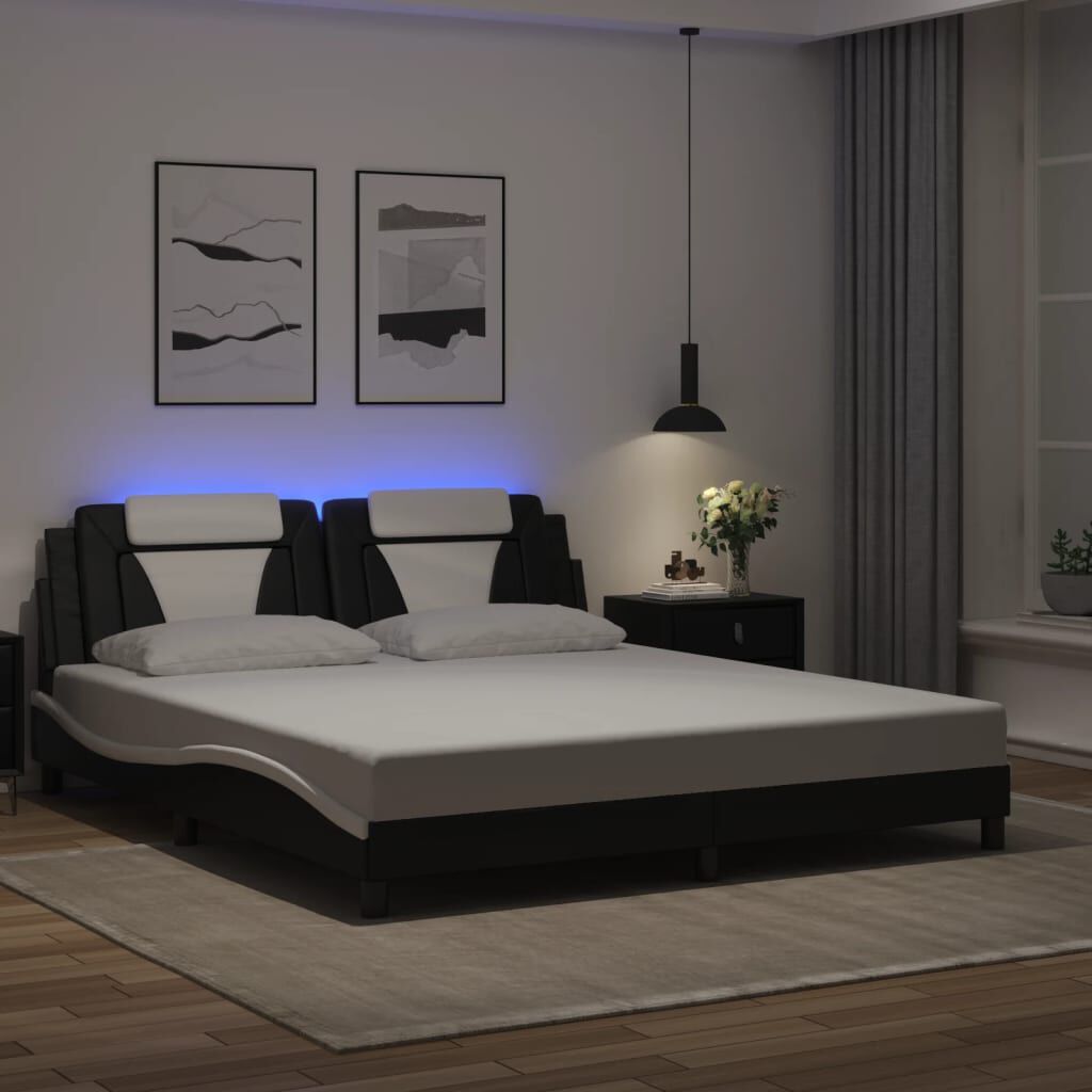 vidaXL Πλαίσιο Κρεβατιού με LED Μαύρο/Λευκό 180x200εκ. Συνθετικό Δέρμα