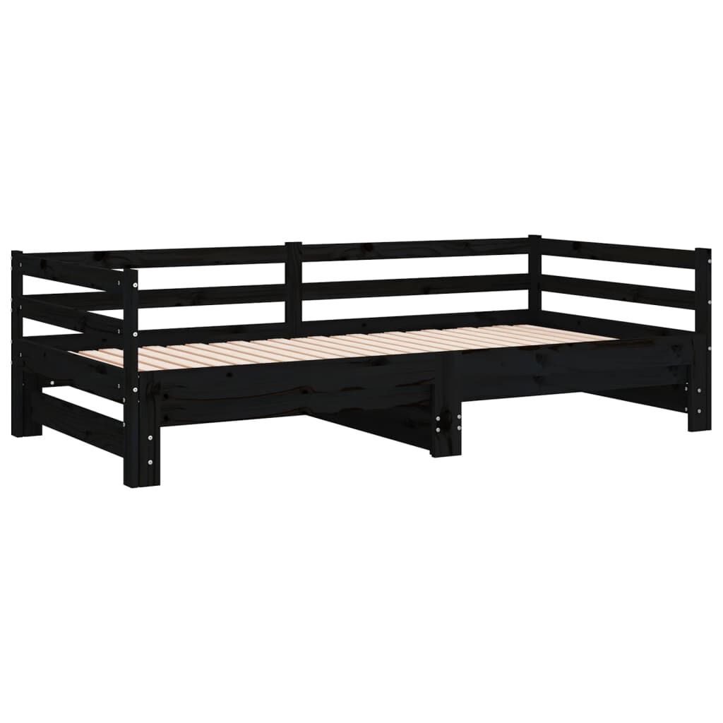 vidaXL Καναπές Κρεβάτι Μαύρος 2 x (90 x 200) εκ. από Μασίφ Ξύλο Πεύκου