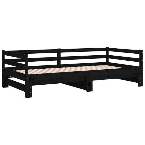 vidaXL Καναπές Κρεβάτι Μαύρος 2 x (90 x 200) εκ. από Μασίφ Ξύλο Πεύκου