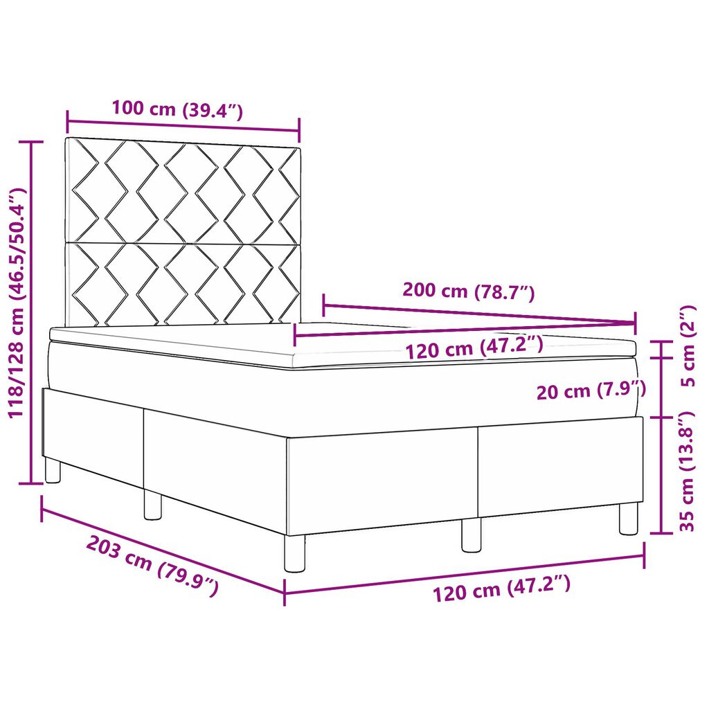 vidaXL Κρεβάτι με Στρώμα Ταουπέ 120x200 εκ Υφάσματος