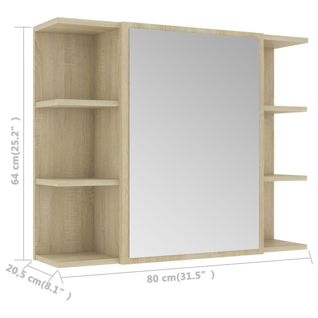 vidaXL Καθρέφτης Μπάνιου Sonoma Δρυς 80 x 20,5 x 64 εκ. από Επεξ. Ξύλο
