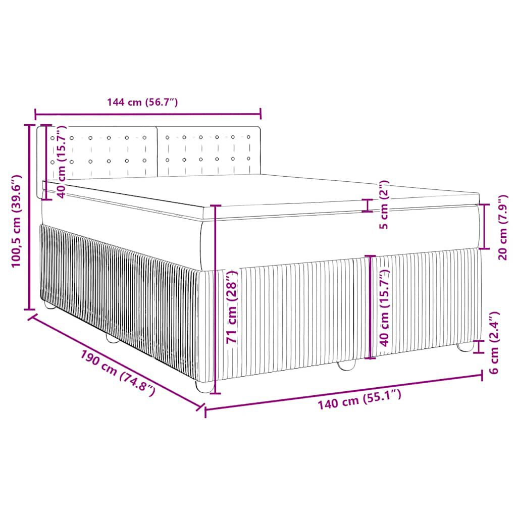 vidaXL Κρεβάτι Boxspring με Στρώμα Σκούρο Γκρι 140x190 εκ. Υφασμάτινο