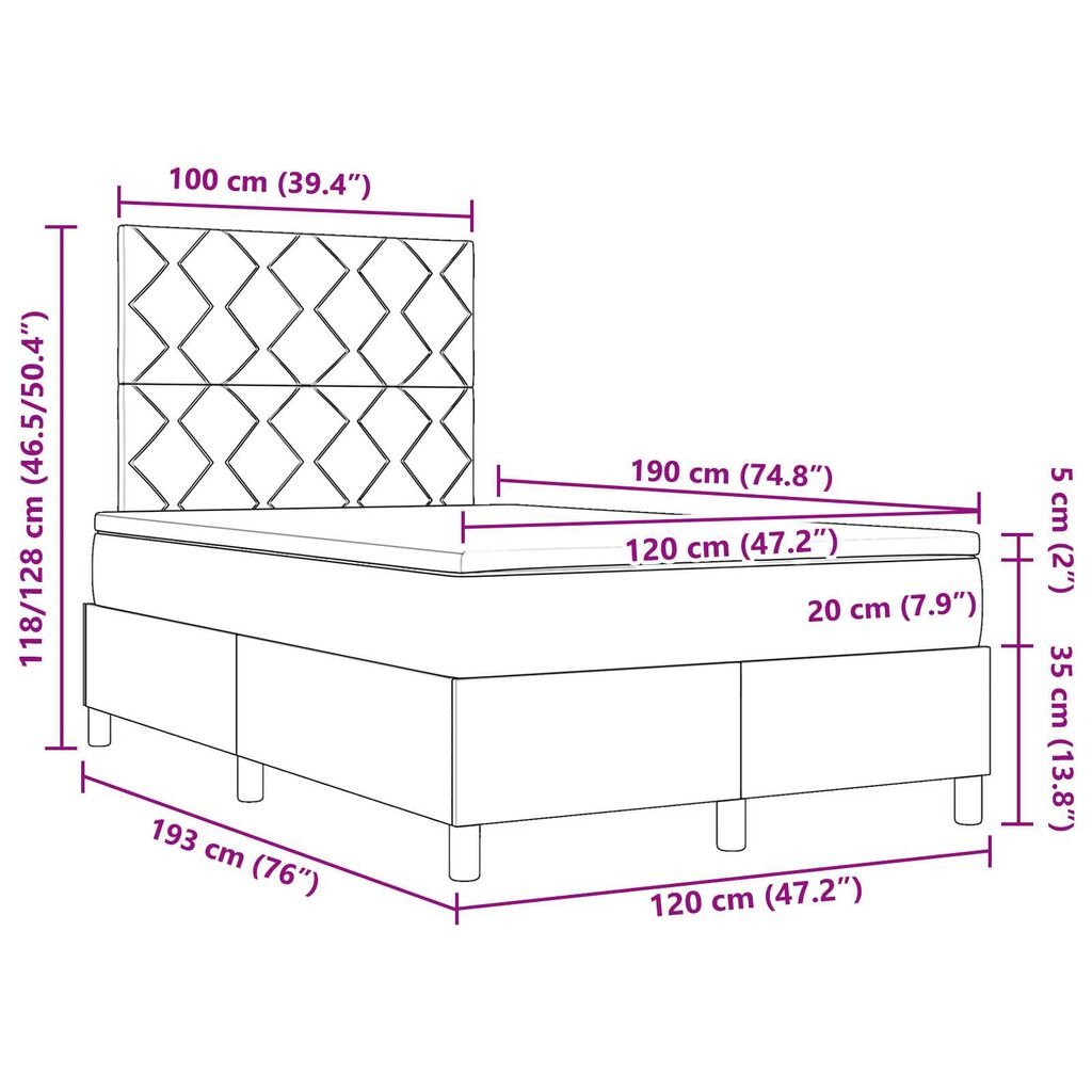 vidaXL Κρεβάτι με ελατήρια με στρώμα Μπλε 120 x 190 cm ύφασμα