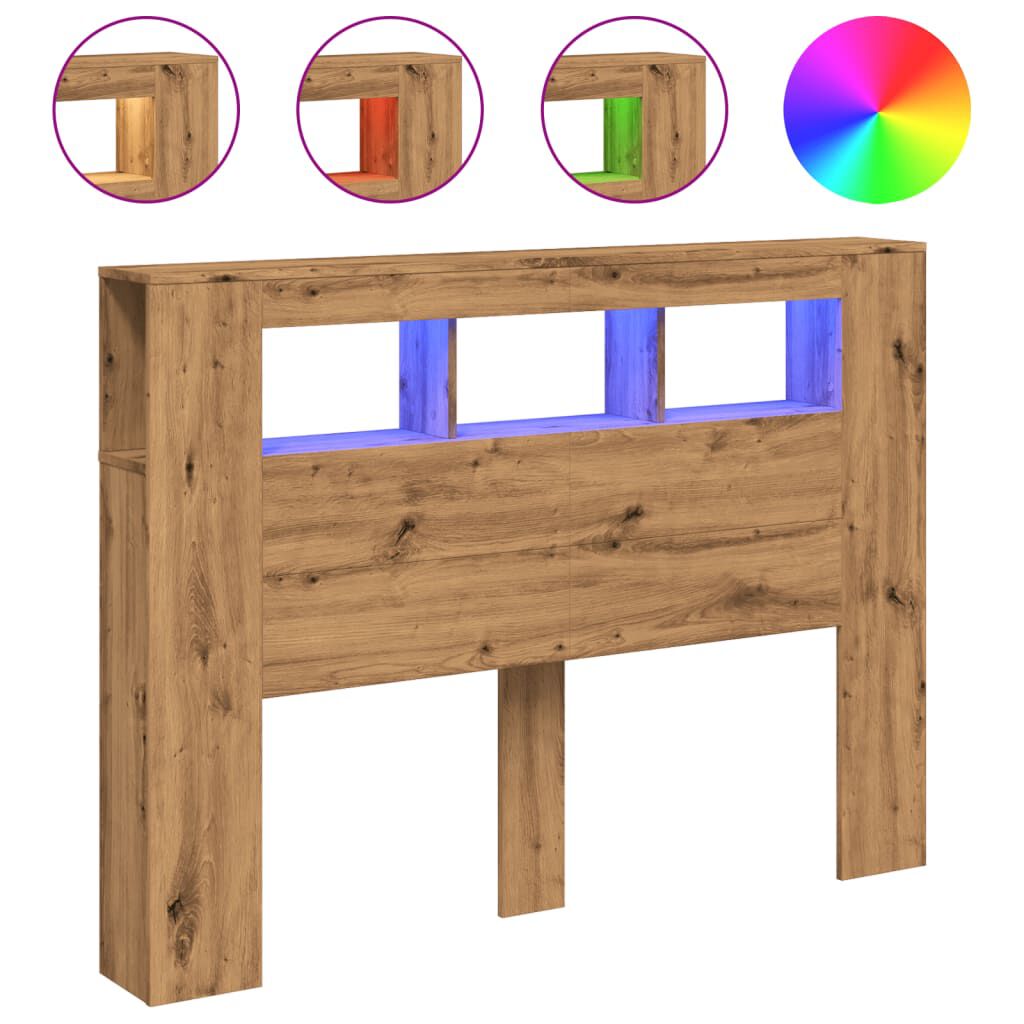 vidaXL LED κεφαλάρι Artisan Oak 140x18,5x103,5 cm Κατασκευασμένο ξύλο