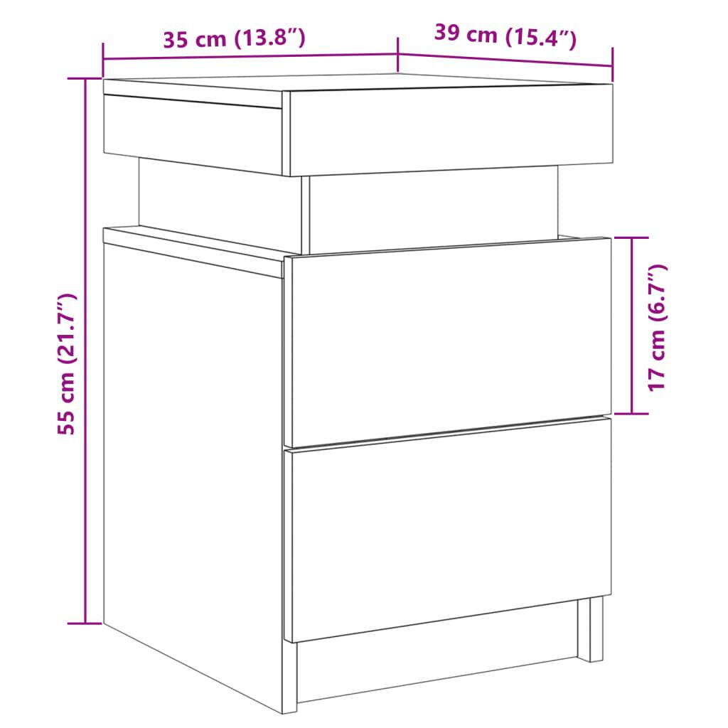vidaXL Κομοδίνα 2 τεμ. με LED Όψη Παλαιού Ξύλου 35x39x55 εκ Επεξ. Ξύλο