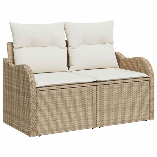 vidaXL Σετ Καναπέ Κήπου με μαξιλάρι 4 pcs Μπεζ Πολυ ράταν