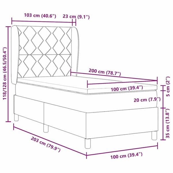vidaXL Κρεβάτι με ελατήρια με στρώμα Μαύρο 100 x 200 cm Βελούδο