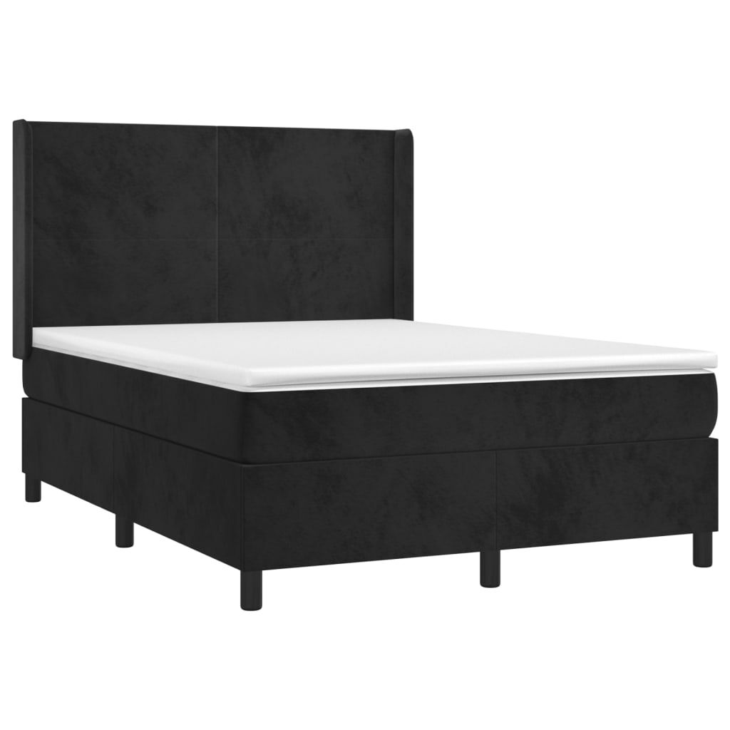 vidaXL Κρεβάτι Boxspring με Στρώμα Μαύρο 140x190 εκ. Βελούδινο