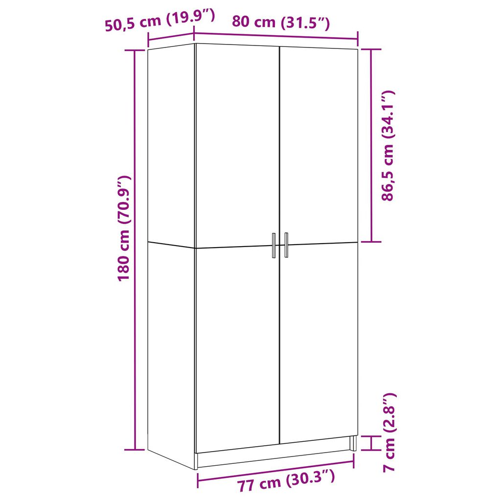 vidaXL Ντουλάπι με πόρτα Μαύρο 80 x 51 x 180 εκ Επεξεργασμένο ξύλο