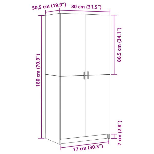 vidaXL Ντουλάπι με πόρτα Μαύρο 80 x 51 x 180 εκ Επεξεργασμένο ξύλο