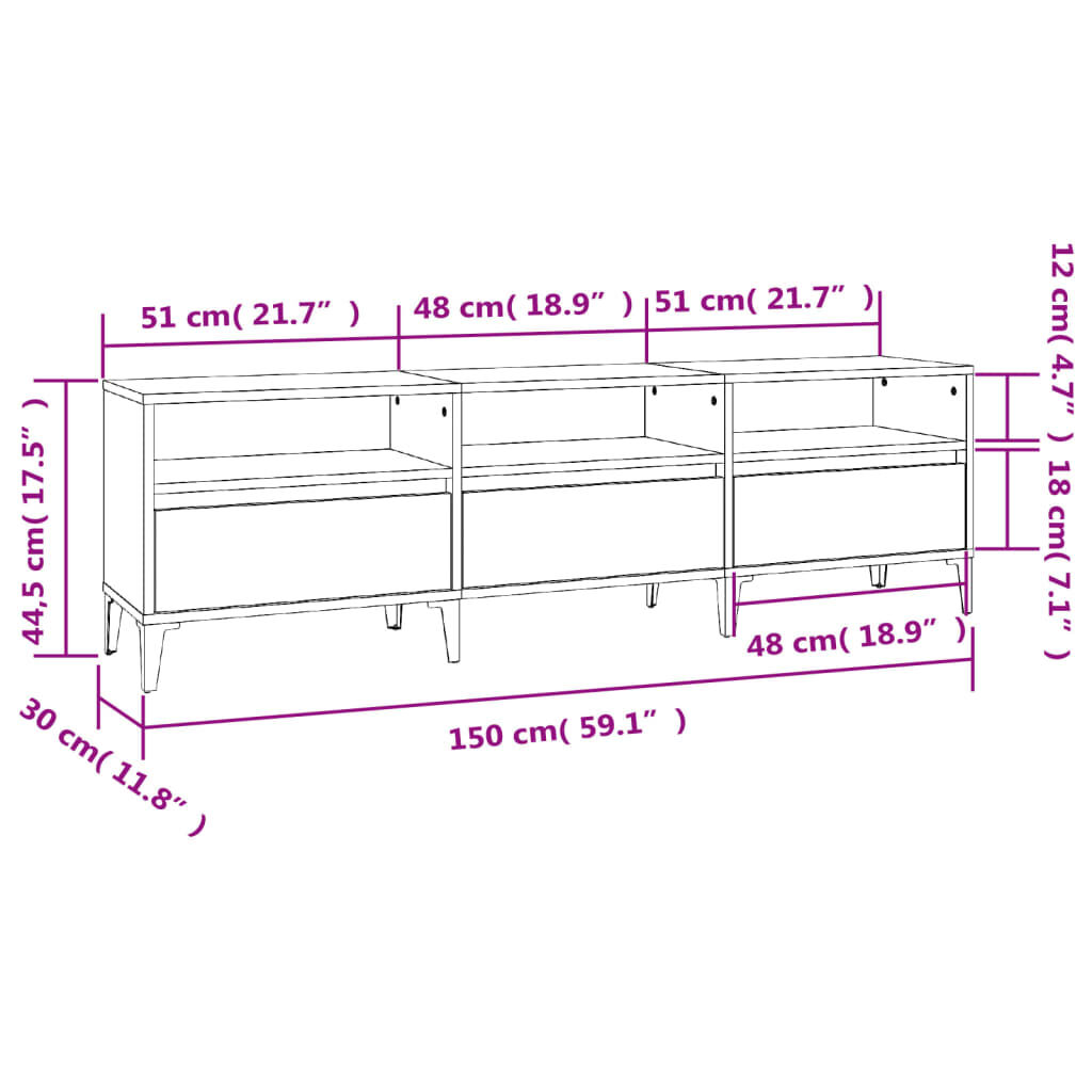vidaXL Έπιπλο Τηλεόρασης Γκρι Sonoma 150x30x44,5 εκ. από Επεξεργ. Ξύλο