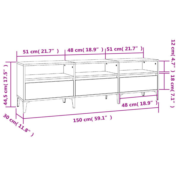 vidaXL Έπιπλο Τηλεόρασης Γκρι Sonoma 150x30x44,5 εκ. από Επεξεργ. Ξύλο